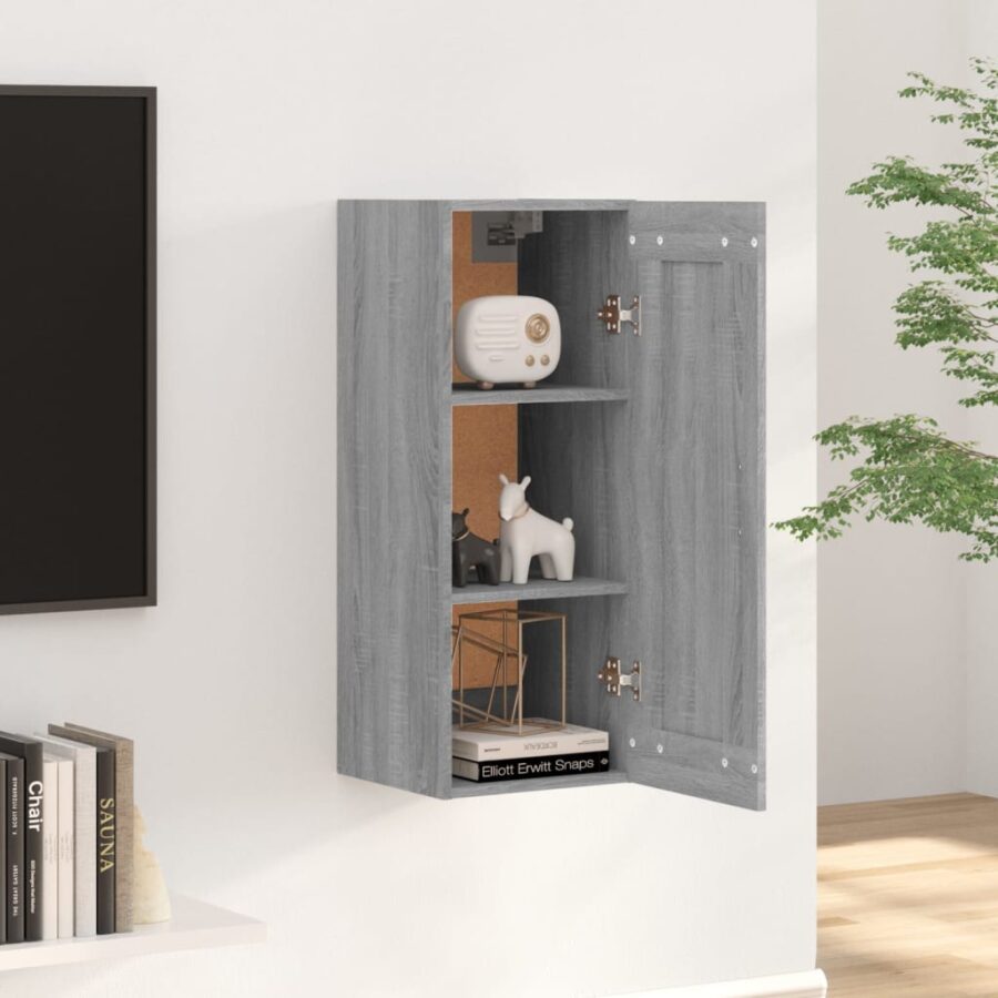 Wandkast 35x34x90 cm bewerkt hout grijs sonoma eikenkleurig - Afbeelding 3