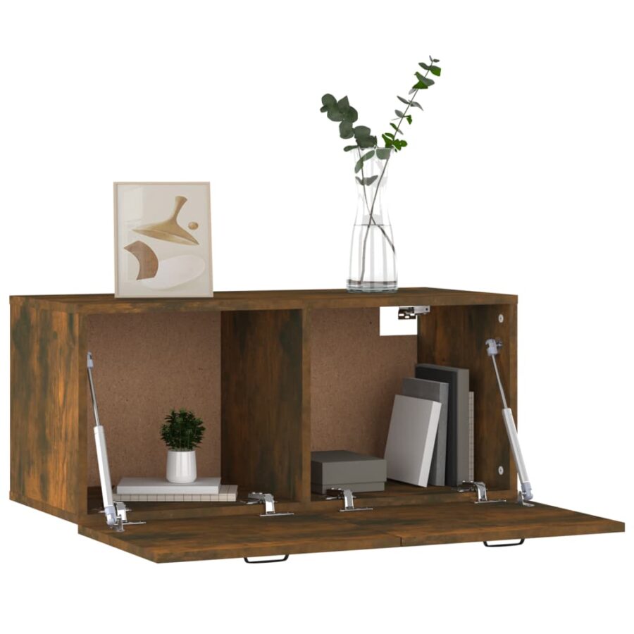 Wandkast 80x36,5x35 cm bewerkt hout gerookt eikenkleurig - Afbeelding 4