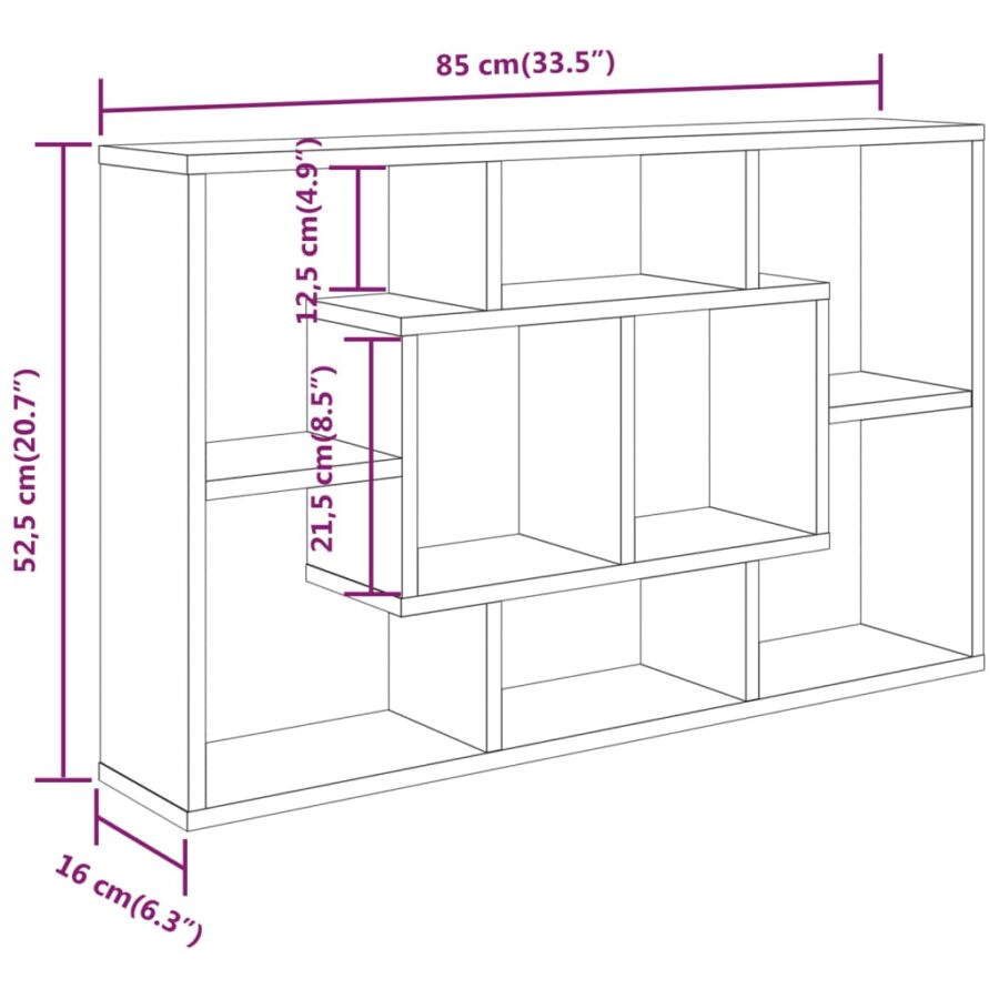 Wandschap 85x16x52,5 cm bewerkt hout gerookt eikenkleurig - Afbeelding 7