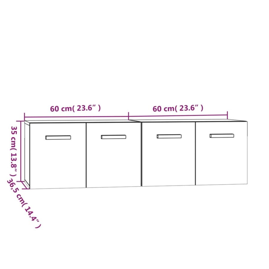 Wandkasten 2 st 60x36,5x35cm bewerkt hout grijs sonoma - Afbeelding 8