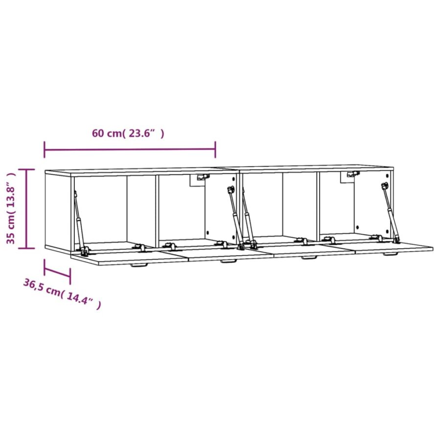 Wandkasten 2 st 60x36,5x35 cm bewerkt hout zwart - Afbeelding 8
