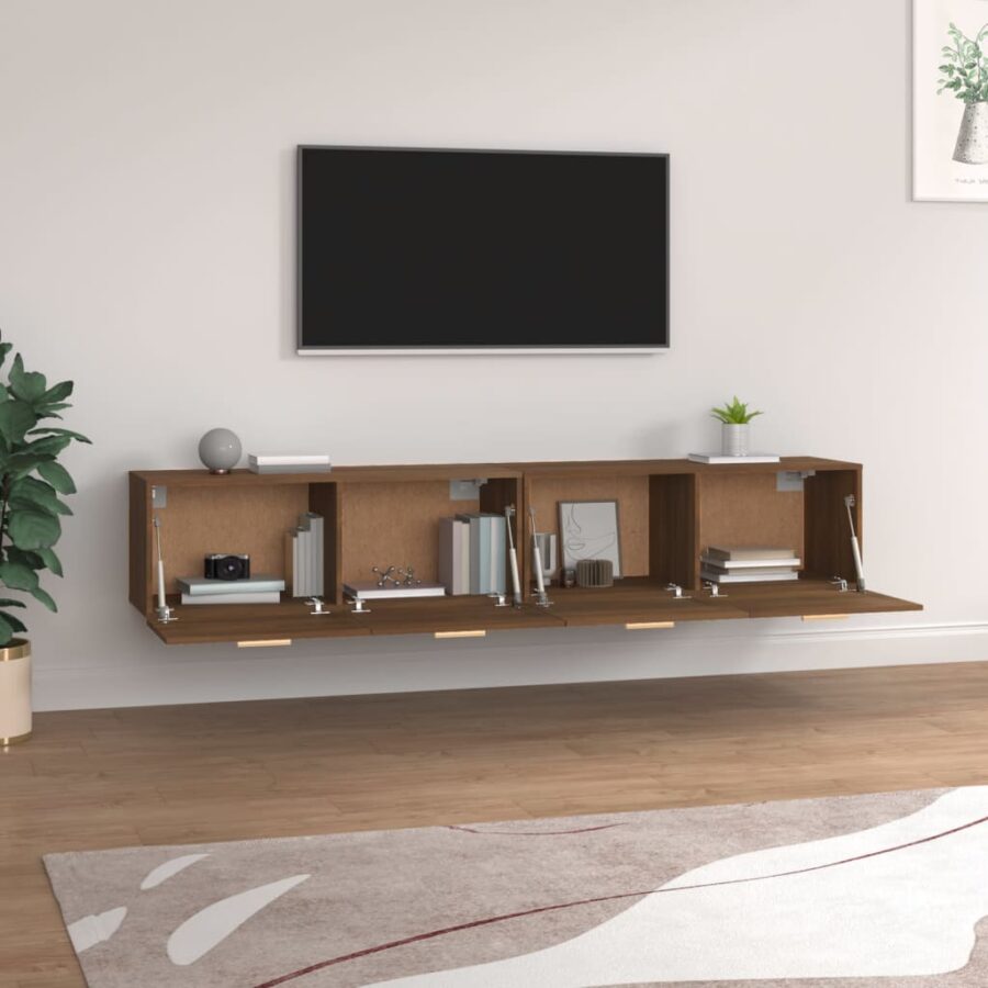 Wandkasten 2 st 100x36,5x35 cm bewerkt hout bruin eikenkleur - Afbeelding 3