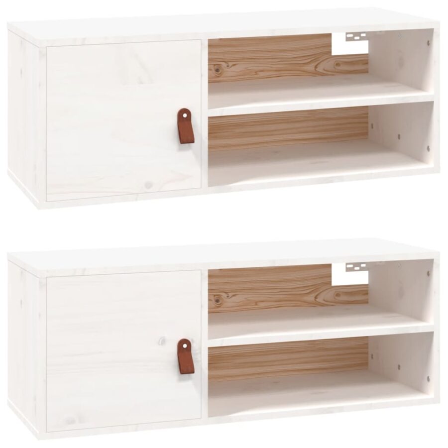 Wandkasten 2 st 80x30x30 cm massief grenenhout wit - Afbeelding 2