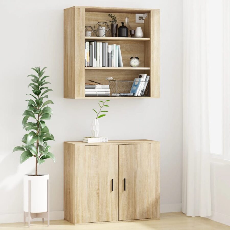 Wandkast 80x33x80 cm bewerkt hout sonoma eikenkleurig - Afbeelding 7