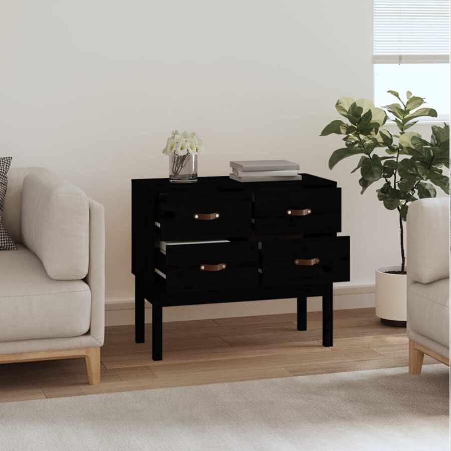 Wandkast 90x40x78 cm massief grenenhout zwart - Afbeelding 6