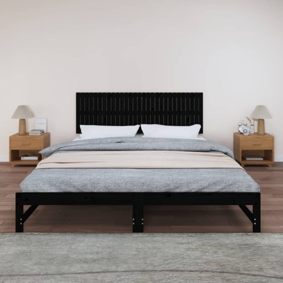 Wandhoofdbord 185x3x60 cm massief grenenhout zwart - Afbeelding 3