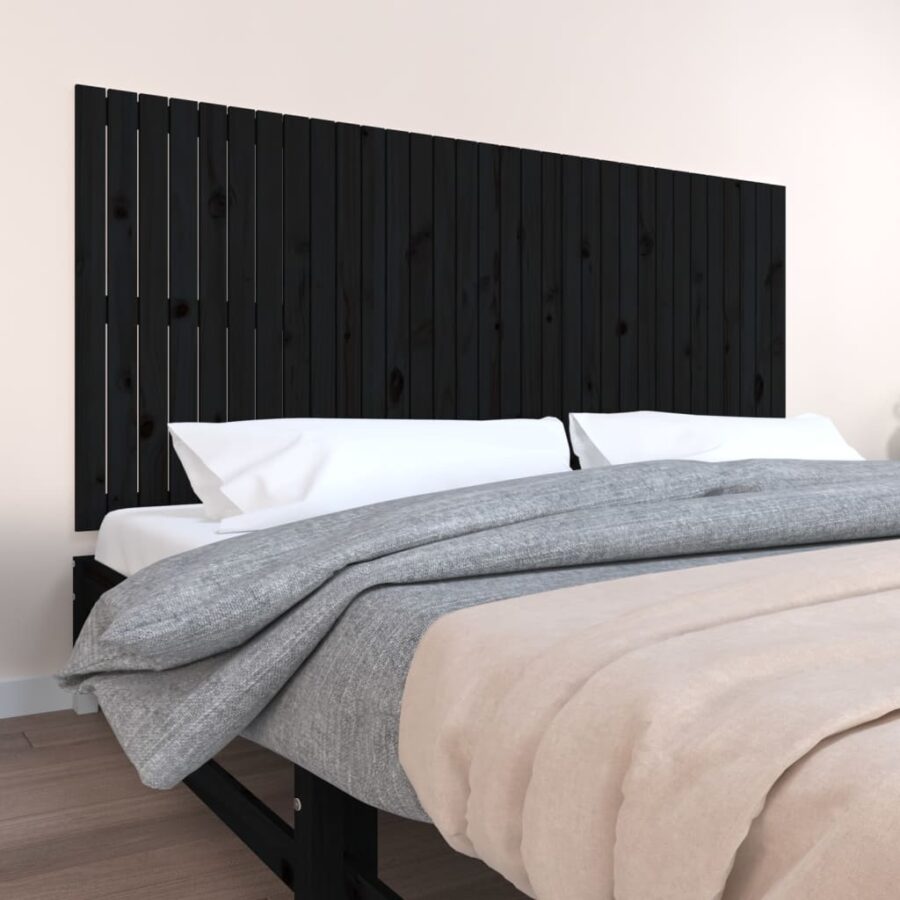Wandhoofdbord 204x3x90 cm massief grenenhout zwart