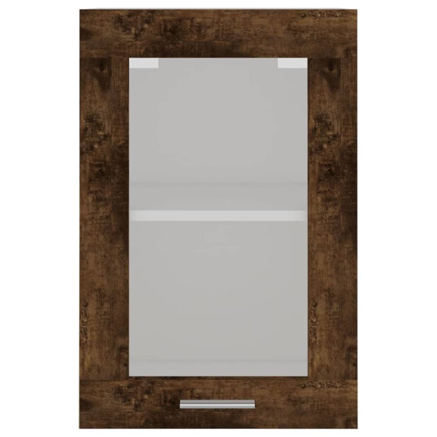 Wandkast 40x31x60 cm glas en bewerkt hout gerookt eikenkleurig - Afbeelding 5
