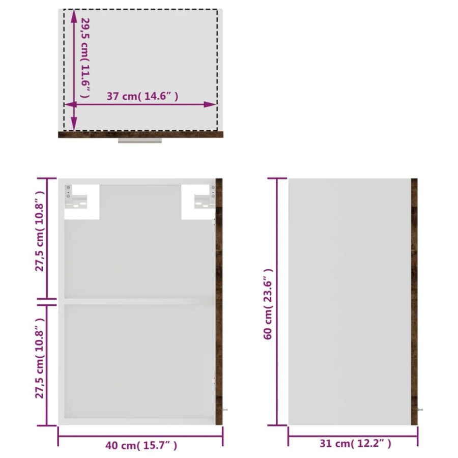 Wandkast 40x31x60 cm glas en bewerkt hout gerookt eikenkleurig - Afbeelding 11