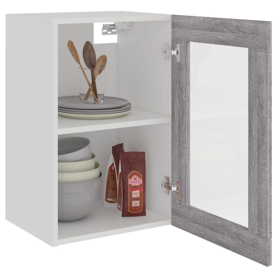 Wandkast 40x31x60 cm glas en bewerkt hout grijs sonoma eiken - Afbeelding 4