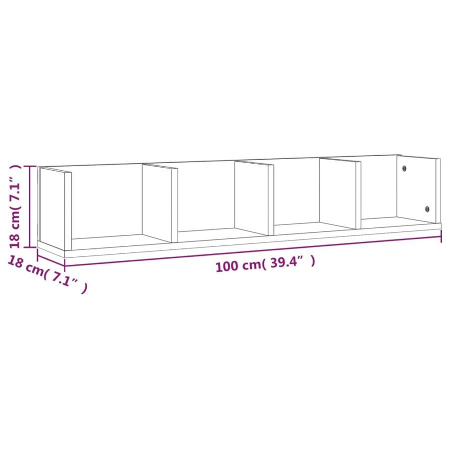 Wandschap CD 100x18x18 cm bewerkt hout grijs sonoma eikenkleur - Afbeelding 7