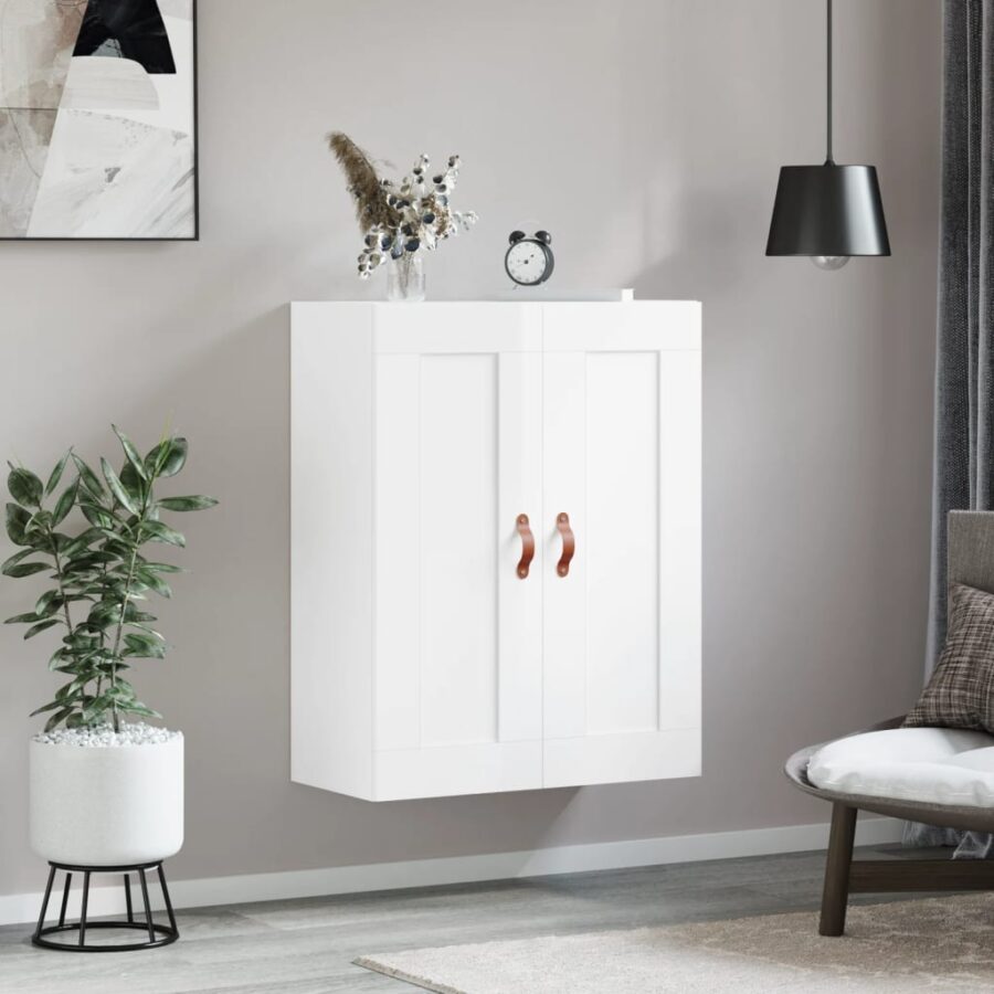 Wandkast 69,5x34x90 cm bewerkt hout hoogglans wit - Afbeelding 3