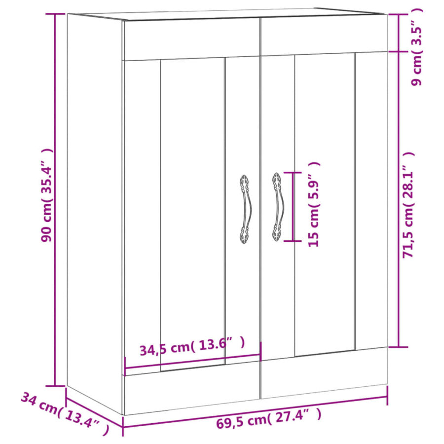 Wandkast 69,5x34x90 cm bewerkt hout zwart - Afbeelding 14