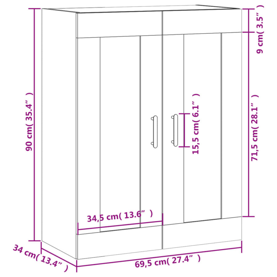 Wandkast 69,5x34x90 cm bewerkt hout grijs sonoma eikenkleurig - Afbeelding 14