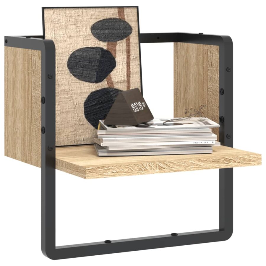 Wandschap met stang 30x25x30 cm sonoma eikenkleurig - Afbeelding 3