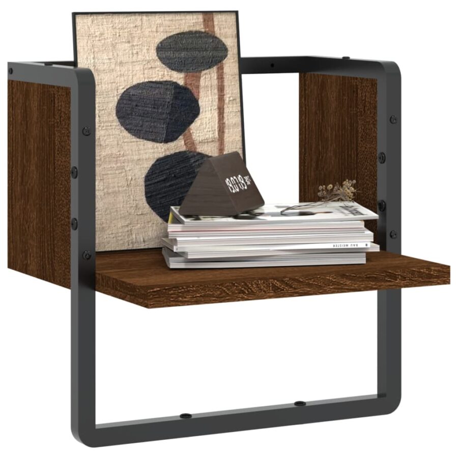Wandschap met stang 30x25x30 cm bruin eikenkleur - Afbeelding 3