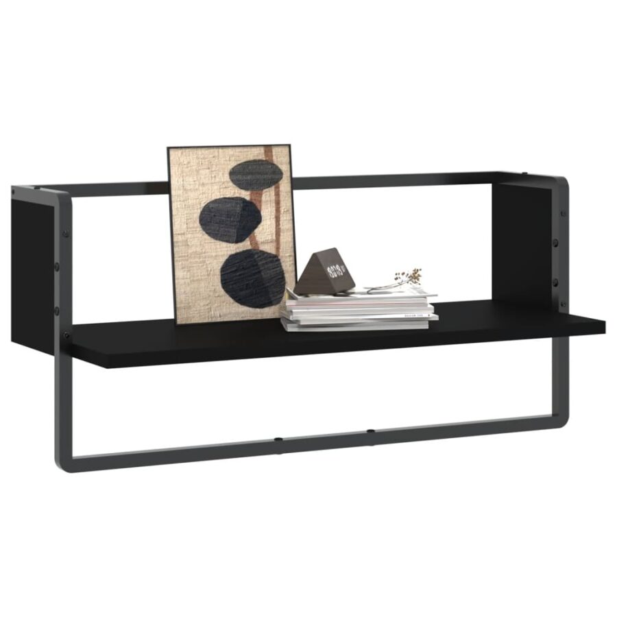 Wandschap met stang 65x25x30 cm zwart - Afbeelding 3