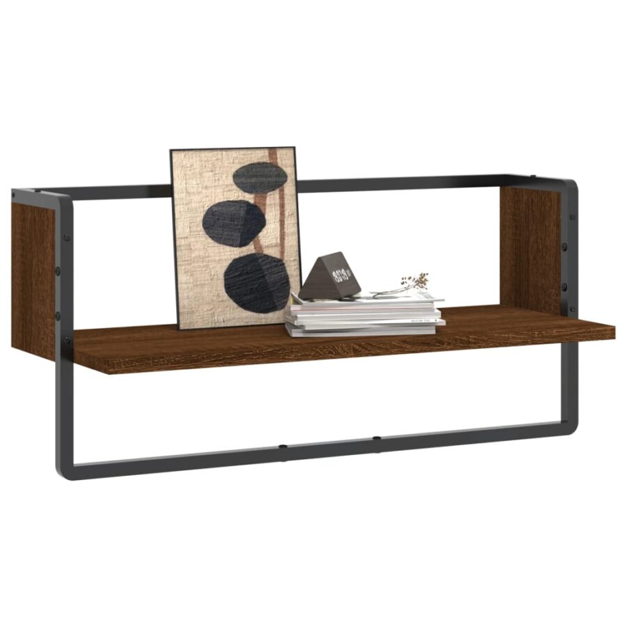 Wandschap met stang 65x25x30 cm bruin eikenkleur - Afbeelding 3