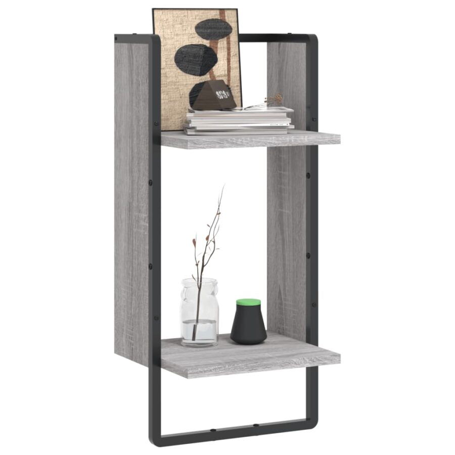 Wandschap met stang 30x25x65 cm grijs sonoma eikenkleurig - Afbeelding 3