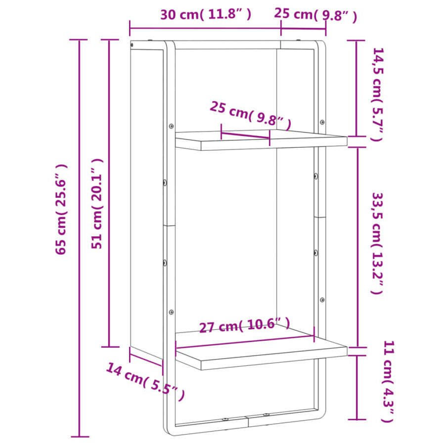 Wandschap met stang 30x25x65 cm bruin eikenkleur - Afbeelding 8
