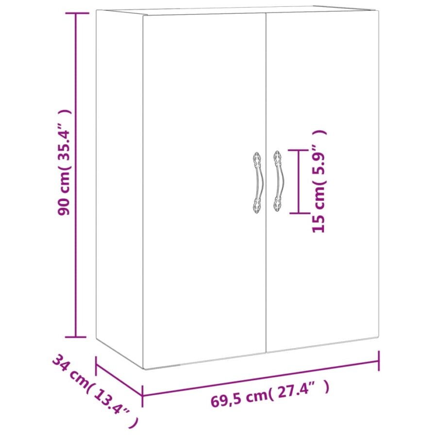 Wandkast 69,5x34x90 cm bewerkt hout sonoma eikenkleurig - Afbeelding 14
