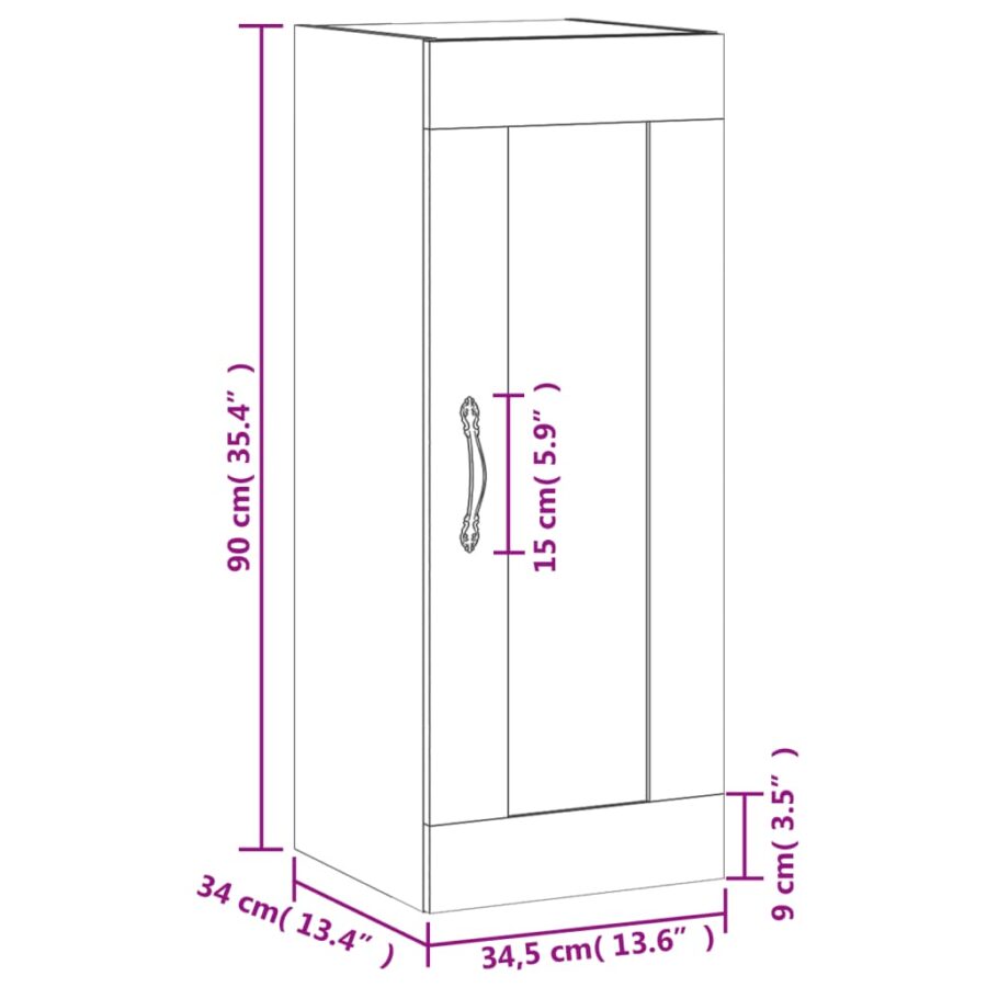 Wandkast 34,5x34x90 cm bewerkt hout zwart - Afbeelding 14