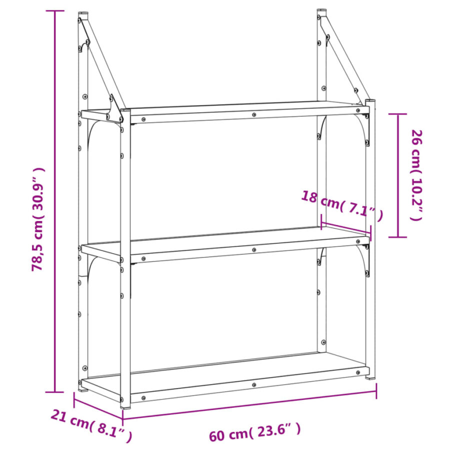 Wandrek 3-laags 60x21x78,5 cm bewerkt hout gerookt eikenkleurig - Afbeelding 8