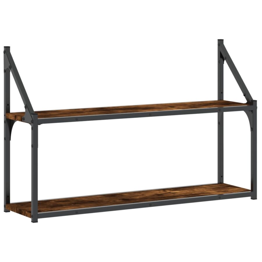 Wandrek 2-laags 80x21x51 cm bewerkt hout gerookt eikenkleurig - Afbeelding 2