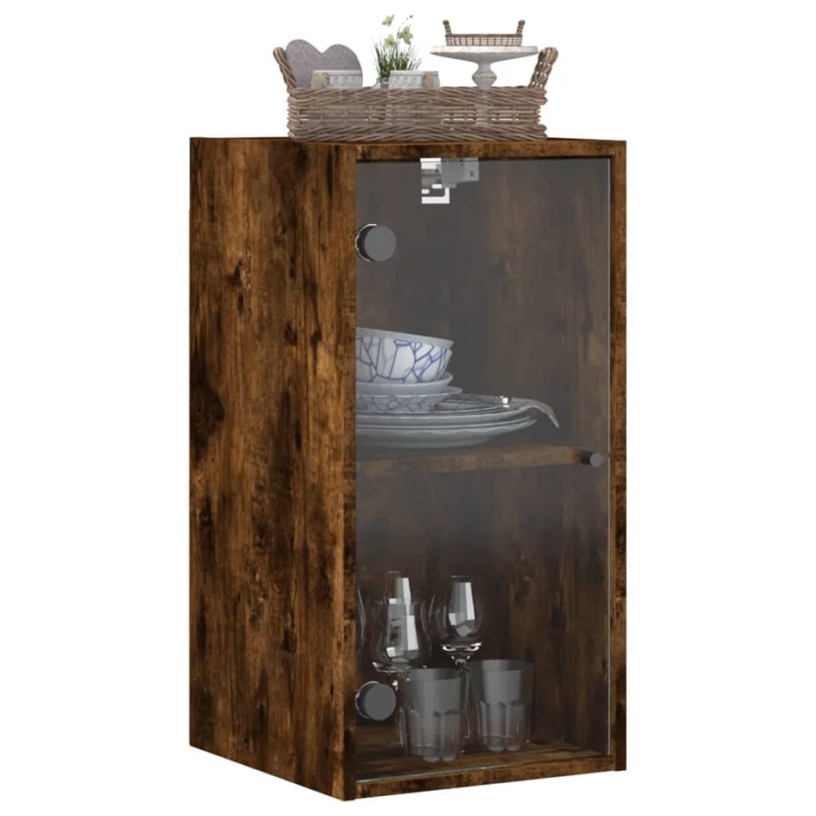 Wandkast met glazen deuren 35x37x68,5 cm gerookt eikenkleurig - Afbeelding 4