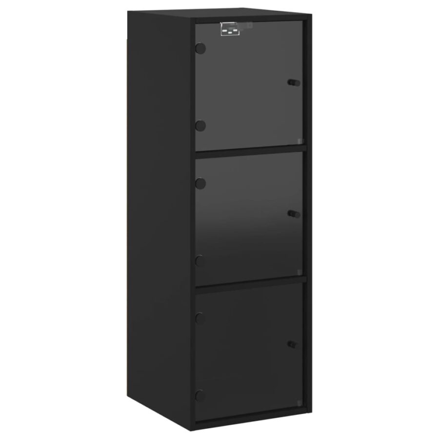 Wandkast met glazen deuren 35x37x100 cm zwart - Afbeelding 2