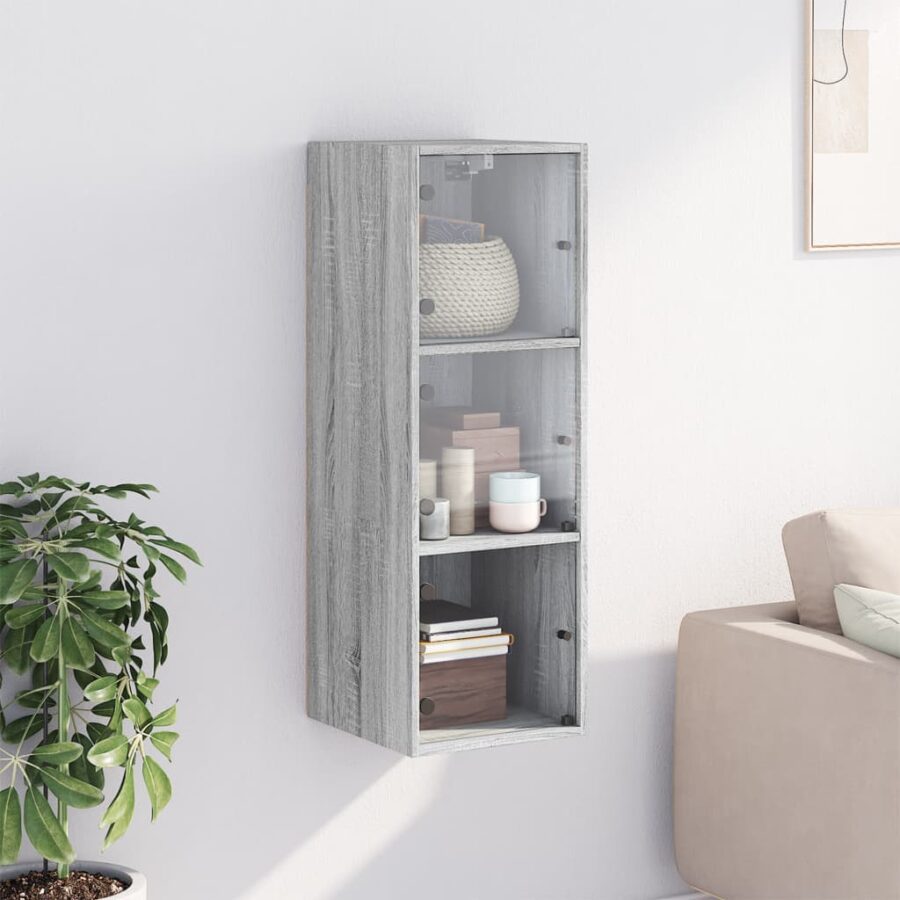 Wandkast met glazen deuren 35x37x100 cm grijs sonoma eiken - Afbeelding 3