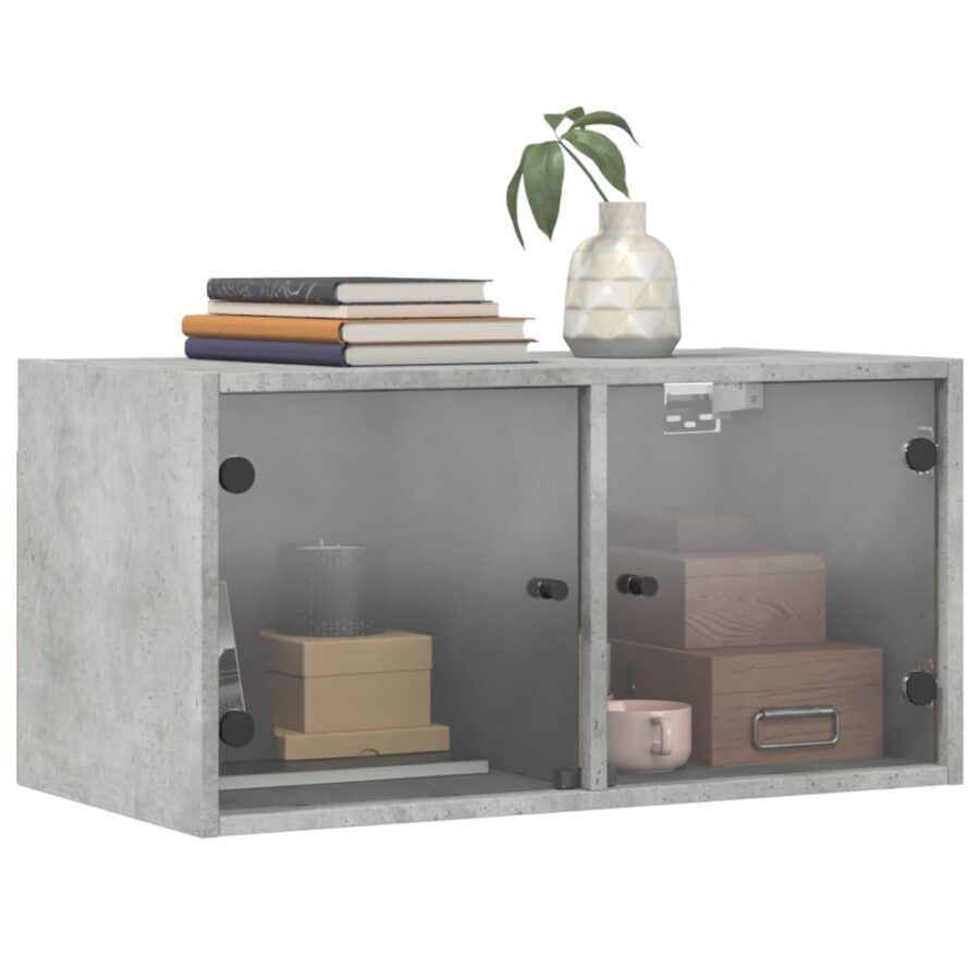 Wandkast met glazen deuren 68,5x37x35 cm betongrijs - Afbeelding 4