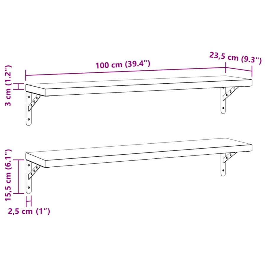 Wandschappen 2 st 100x23,5 cm roestvrijstaal zilverkleurig - Afbeelding 9