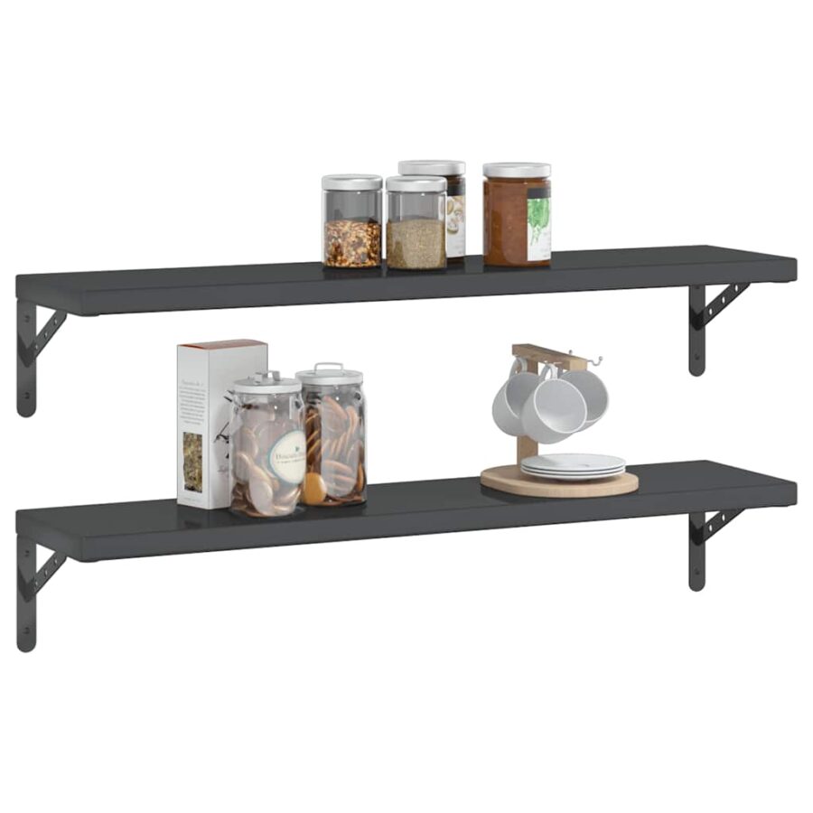 Wandschappen 2 st 100x23,5x3 cm roestvrijstaal zwart - Afbeelding 4