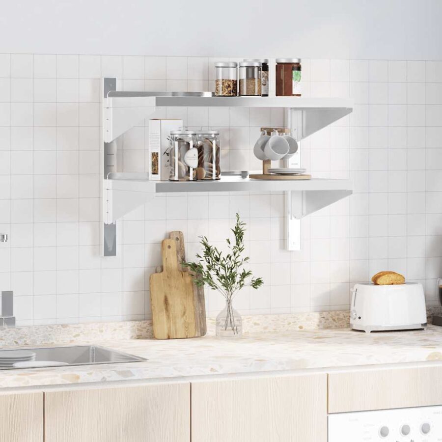 Wandschap 2-laags 75x40x60 cm roestvrijstaal zilverkleurig - Afbeelding 3