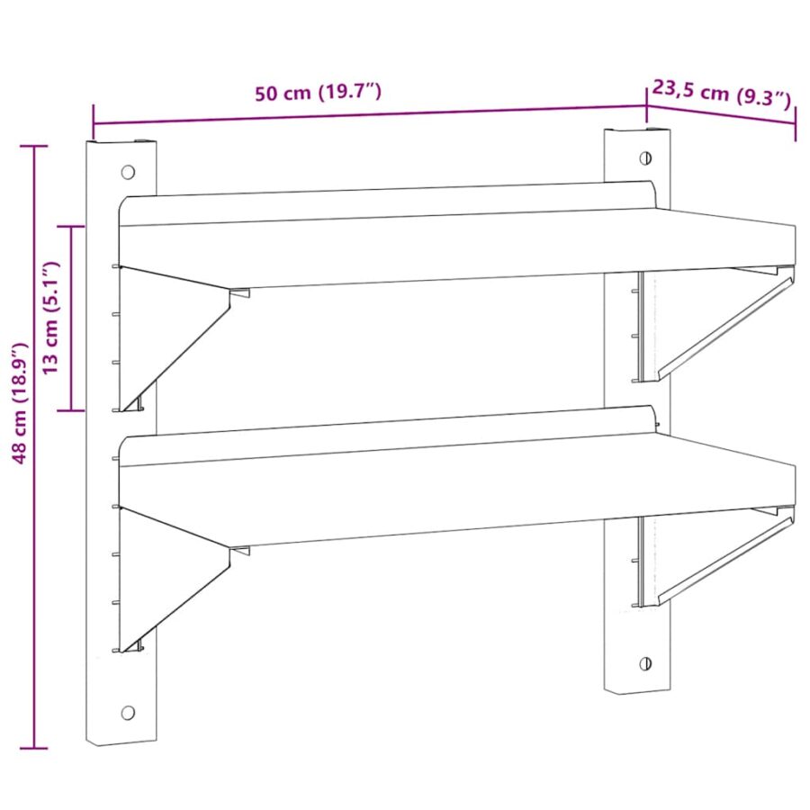 Wandschap 2-laags 50x23,5x60 cm roestvrijstaal zilverkleurig - Afbeelding 11