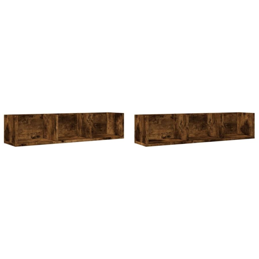 Wandkasten 2 st 75x18x16,5 cm bewerkt hout gerookt eikenkleurig - Afbeelding 2