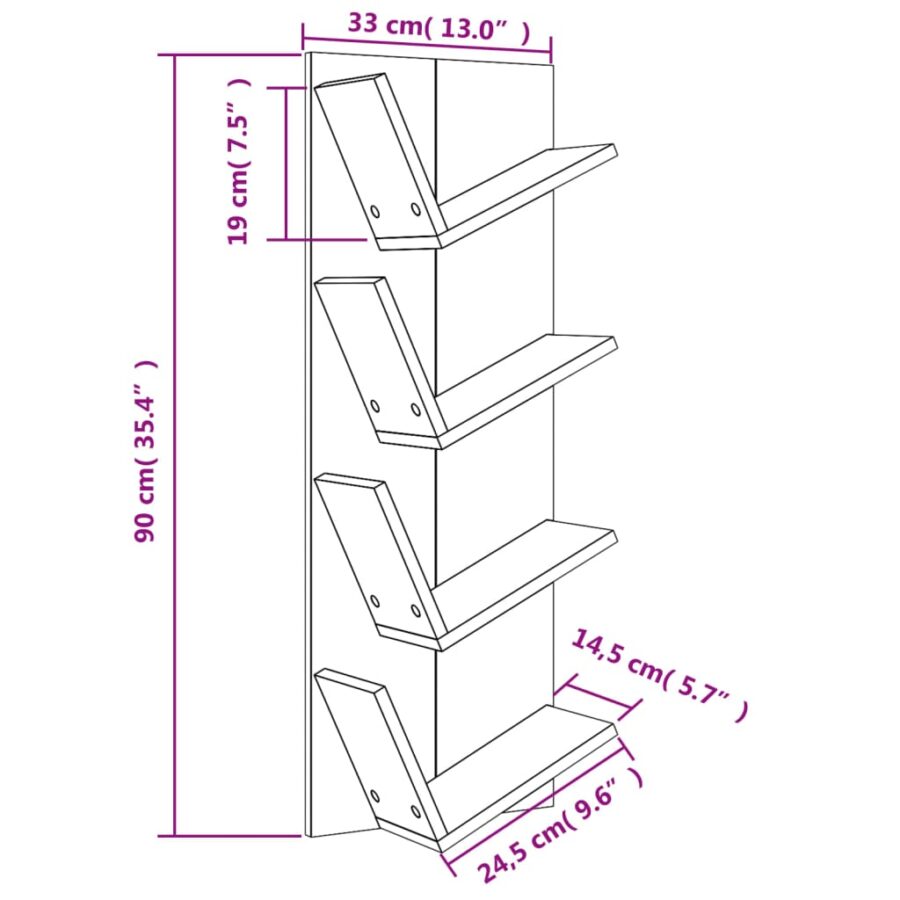 Wandschap 4-laags 33x16x90 cm bruin eikenkleurig - Afbeelding 10