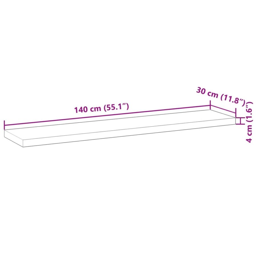 Wandschap zwevend 140x30x4 cm onbehandeld massief acaciahout - Afbeelding 8