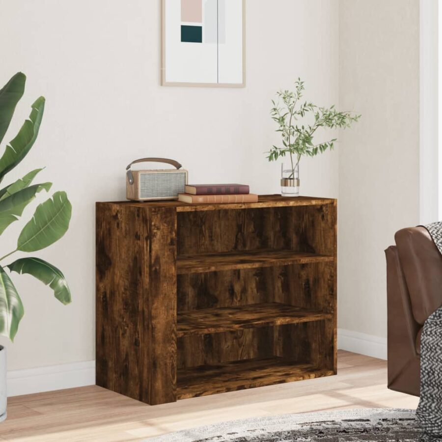 Wandkast 75x35x60 cm bewerkt hout gerookt eikenkleurig - Afbeelding 3