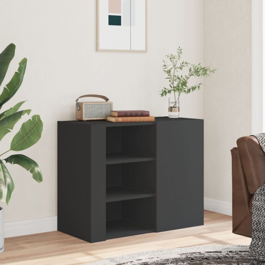 Wandkast 75x35x60 cm bewerkt hout zwart - Afbeelding 3