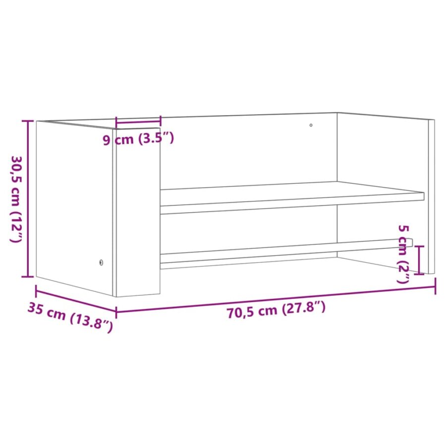 Wandschap 70,5x35x30,5cm bewerkt hout grijs sonoma eikenkleurig - Afbeelding 9