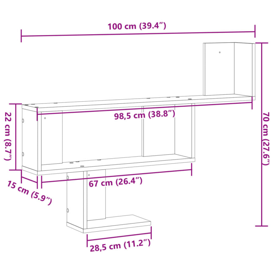 Wandschap 100x15x70 cm bewerkt hout betongrijs - Afbeelding 10