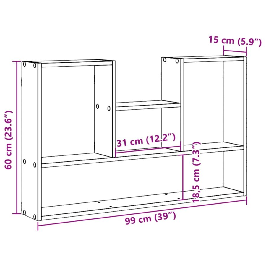 Wandschap 99x15x60 cm bewerkt hout betongrijs - Afbeelding 10