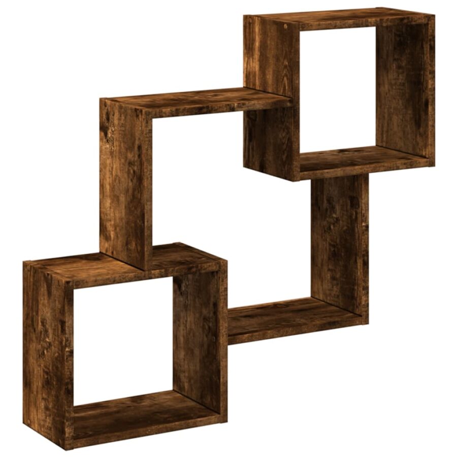 Wandkast 78x18x71 cm bewerkt hout gerookt eikenkleurig - Afbeelding 2