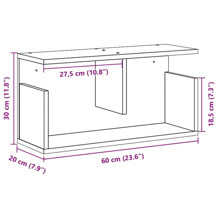Wandkast 60x20x30 cm bewerkt hout sonoma eikenkleurig - Afbeelding 9