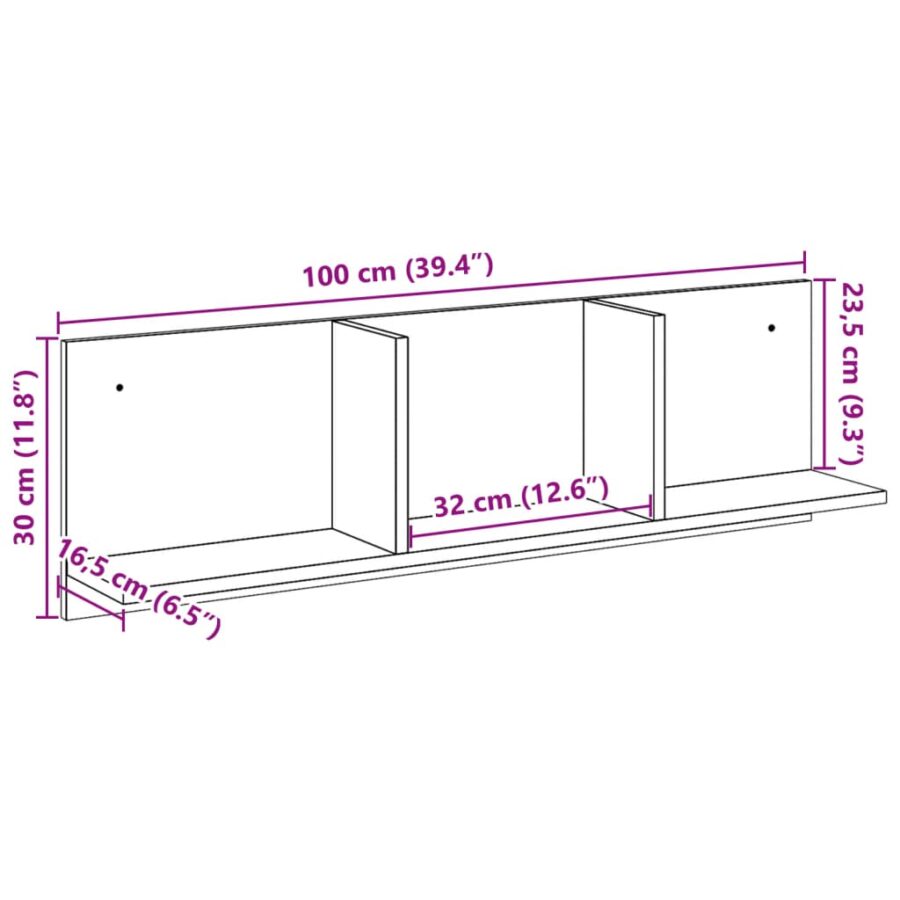 Wandkast 100x16,5x30 cm bewerkt hout sonoma eikenkleurig - Afbeelding 9
