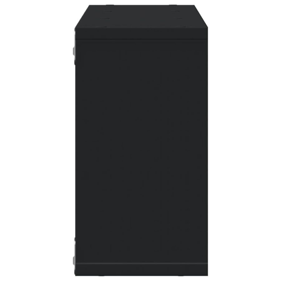 Wandkast 100x16x30 cm bewerkt hout zwart - Afbeelding 5