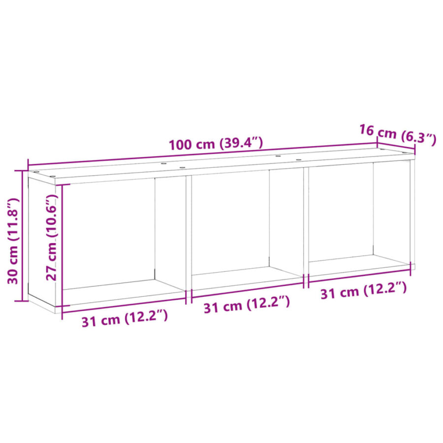 Wandkast 100x16x30 cm bewerkt hout gerookt eikenkleurig - Afbeelding 9