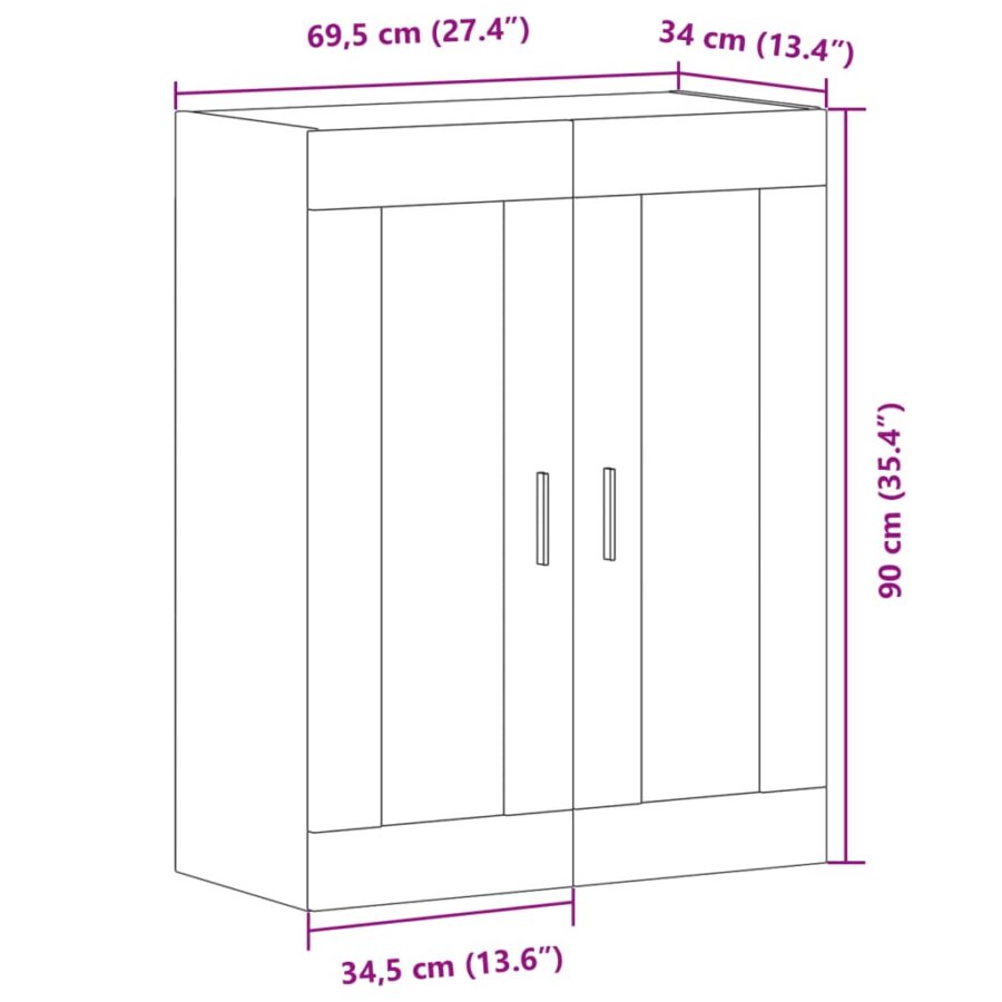 Wandkast 69,5x34x90 cm bewerkt hout oud houtkleurig - Afbeelding 11
